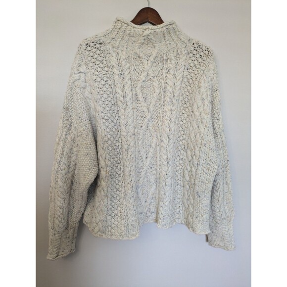 Vtg Express Tricot Handknit Cream Sweater Angora Wool Chunky Fisherman Medium - Picture 6 of 10